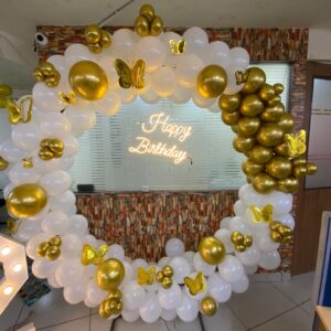Whimsical White & Gold Butterfly Birthday Backdrop | Luxury Indoor Decor