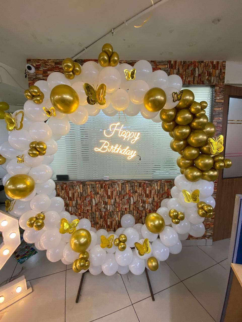 Whimsical White & Gold Butterfly Birthday Backdrop | Luxury Indoor Decor