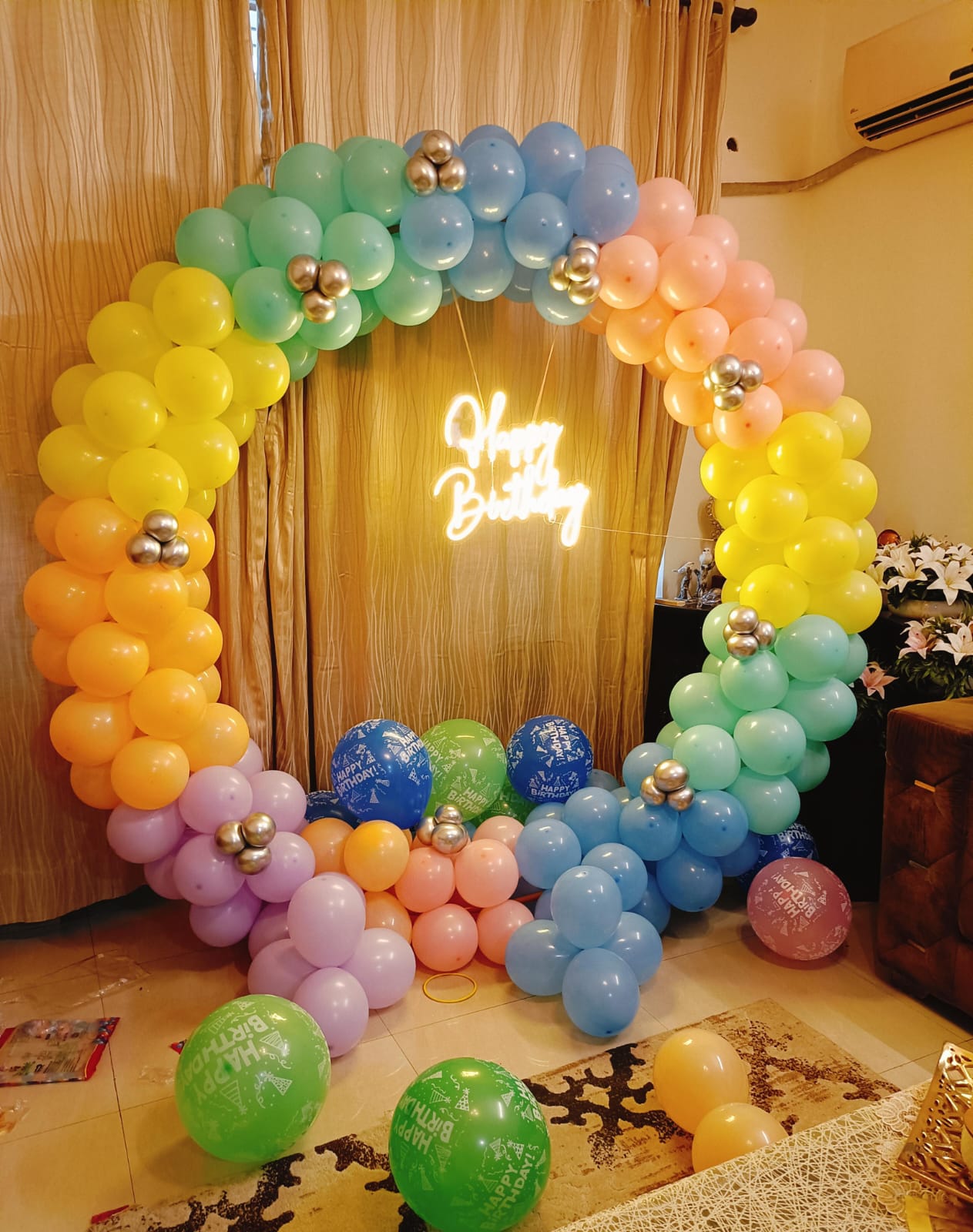 Premium Pastel Rainbow Birthday Backdrop | Vibrant Indoor Party Decor