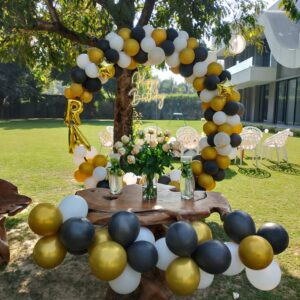 Premium Black & Gold Outdoor Birthday Backdrop | Luxury Garden Party Setup